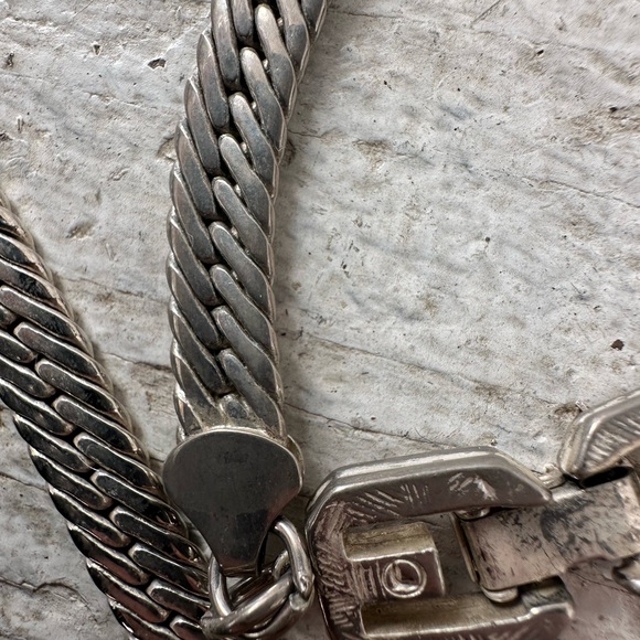 Vintage Givenchy Silver Tone GG Clasp Herringbone Chain - Picture 3 of 7